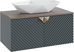 Runo Мебель для ванной Андорра 85 Poligono подвесная зеленый графит/дуб коньячный – фотография-2