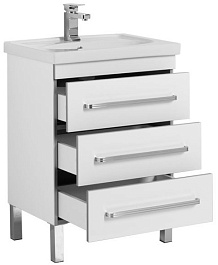 Aquanet Тумба с раковиной Сиена 60 напольная, ящики, белая – фотография-5