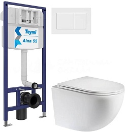 Teymi Унитаз подвесной Lina S T40102 с инсталляцией Aina 1220067 с кнопкой Aina T70020WM – фотография-1