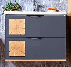 Бриклаер Тумба с раковиной Форест 80 дуб золотой/антрацит – фотография-1