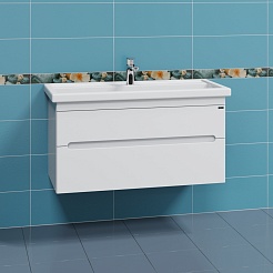 СанТа Тумба с раковиной Лондон 100 подвесная 2 ящика белая – фотография-2