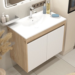 Teymi Тумба с раковиной Netta 80 Волна подвесная дуб/белый – фотография-5