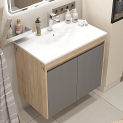 Teymi Тумба с раковиной Netta 75 подвесная дуб/графит – фотография-5