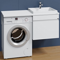 СанТа Тумба с раковиной под стиральную машину Марс 120 R 1 ящик подвесная белая – фотография-1