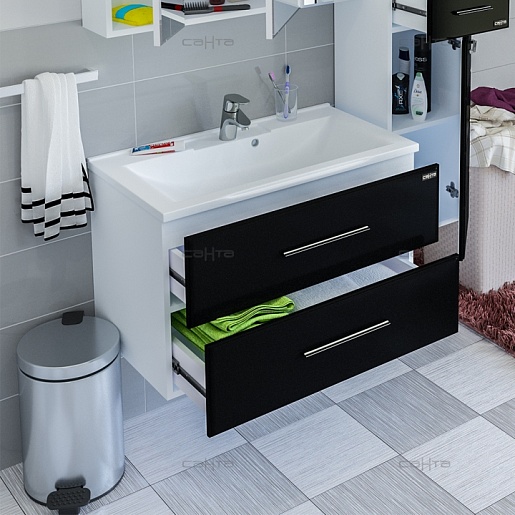 СанТа Тумба для умывальника Омега 100 подвесная черная – картинка-3