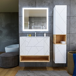 Бриклаер Тумба с раковиной Кристалл 90 с нишей белая/дуб бунратти – фотография-8