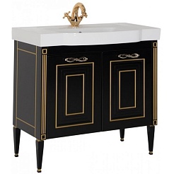 Aquanet Тумба под раковину Паола 90 (домино) черный/золото – фотография-1