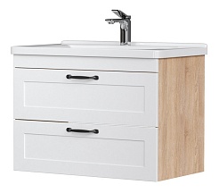 Equil Тумба под раковину Lago 80 2 ящика подвесная белая/дерево – фотография-1