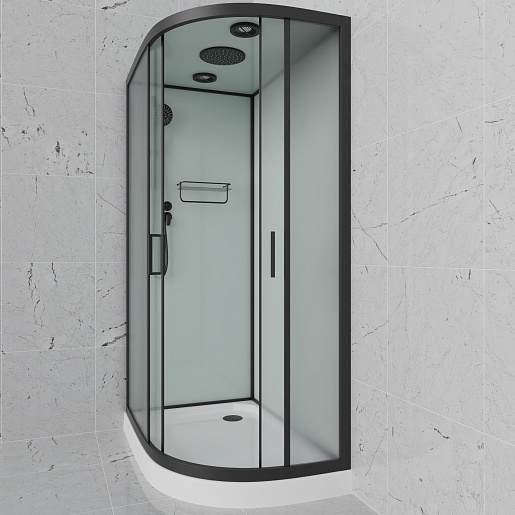 Frank Душевая кабина F412L M black с крышей профиль черный стекло матовое – фотография-2