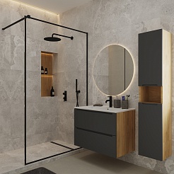 Зов Тумба с раковиной Дион 60 подвесная матовый графит/дуб – фотография-4