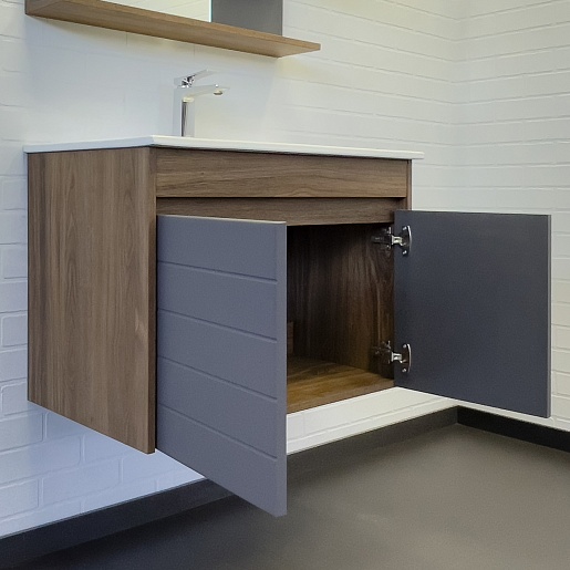 Comforty Мебель для ванной Кемер 75 подвесная антрацит/дуб темно-коричневый – картинка-7