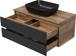 Brevita Тумба под раковину Dakota 100 подвесная дуб галифакс олово/черный кварц – фотография-5