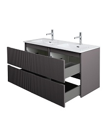 BelBagno Тумба с раковиной Uno 120 с 2 чашами подвесная Темно-Серый матовый с раковиной CZR-8073-120-2 – фотография-9