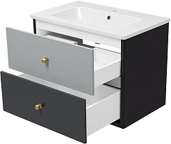 Brevita Тумба под раковину Кристиан 80 подвесная серая/черная – фотография-4