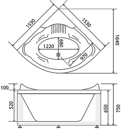BellSan Акриловая ванна Селена 153x153 с гидромассажем – фотография-4