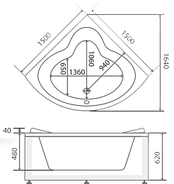 BellSan Акриловая ванна Оливия 150x150 с гидромассажем – фотография-4