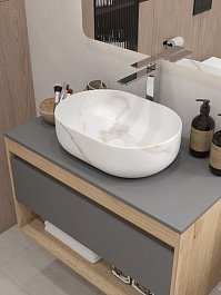 Teymi Раковина накладная в ванную Solli 48 artceramic мрамор белый матовый T50386 – фотография-5