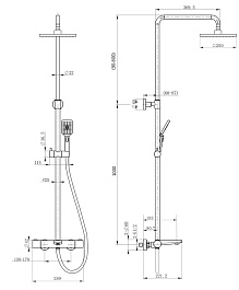 Paini Система душевая Nove 09CR687THQ250F3Q80 с термоcтатом, фиксированный излив, квадр лейки, хром – фотография-4