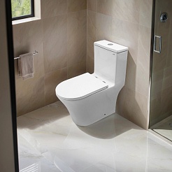 Azario Унитаз-моноблок Vally AZ-80687 безободковый с бачком с сиденьем микролифт белый – фотография-2