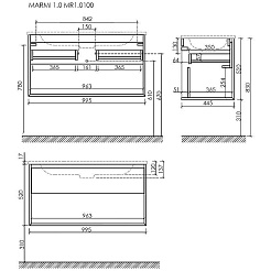 Sancos Тумба с раковиной Marmi 1.0 100 дуб чарльстон раковина Grace 101 CN7013 – фотография-5