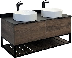 Comforty Тумба с раковиной Порто 120 2 подвесная дуб темно-коричневый/черный муар – фотография-1