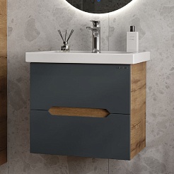 Onika Тумба с раковиной Айленд 50 подвесная графит/дуб крафт – фотография-6