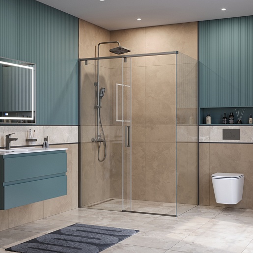 BelBagno Душевой уголок Soft Close-1 SOFT_CLOSE-1-AH-1-140/80-C-GM 140x80 профиль оружейная сталь стекло прозрачное – фотография-4