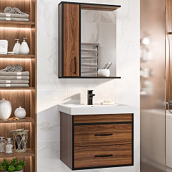 Misty Тумба с раковиной Кедр 60 подвесная орех/черная – фотография-7