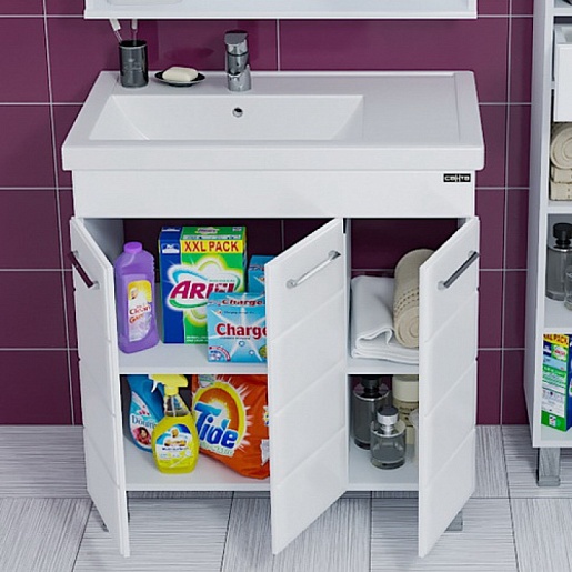 СанТа Тумба с раковиной Омега 80 напольная, дверки – картинка-7