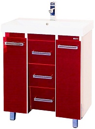 Misty Тумба с раковиной Джулия QVATRO 90 конус, 3 ящика, красная – фотография-1