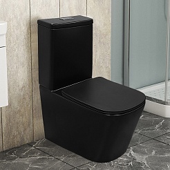 Azario Унитаз-компакт Black King AZ-8303D безободковый с бачком с сиденьем микролифт черный матовый – фотография-2