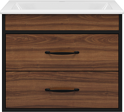 Misty Тумба с раковиной Кедр 60 Амалфи подвесная орех/черная – фотография-1