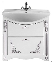 Водолей Тумба с раковиной "Кармен 85" 2 ящика, белая/серебро – фотография-1