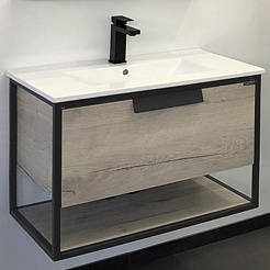 Comforty Тумба с раковиной Бонн 75 подвесная дуб дымчатый/графит – фотография-1