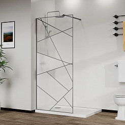 Azario Душевая перегородка Walk-in 90/195 стекло графический принт профиль матовый графит – фотография-5