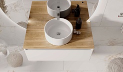 Jorno Тумба с раковиной Solis new 100 белая подвесная со столешницей из массива бука – фотография-9