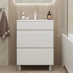 Mixline Тумба под раковину Брикс 60 2 ящика белая – фотография-4