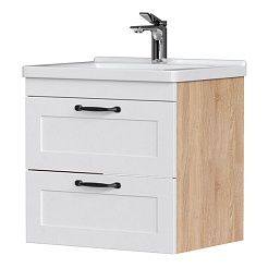 Equil Тумба с раковиной Lago 60 2 ящика подвесная белая/дерево – фотография-1