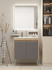 Teymi Тумба с раковиной Netta 75 Волна подвесная дуб/графит – фотография-11