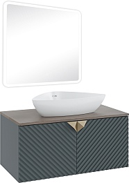 Runo Мебель для ванной Андорра 85 Terzo подвесная зеленый графит/дуб коньячный – фотография-1