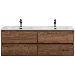 BelBagno Тумба с раковиной Kraft 140 подвесная 4 ящика Rovere Tabacco двойная раковина – фотография-2