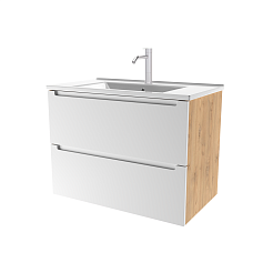 Зов Тумба под раковину Дион 80 подвесная под столешницу матовая белая/дуб – фотография-2