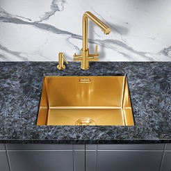 Milacio Мойка кухонная Denia 48 Steel золото брашированное – фотография-6
