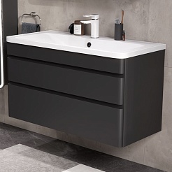 Equil Тумба под раковину Eltoro 100 2 ящика подвесная черный софт – фотография-5