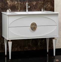  Тумба с раковиной Ибица 120 белый/золото – фотография-1