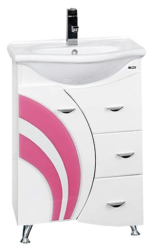 Misty Тумба с раковиной Каролина 60 3 ящика L розовое стекло – фото-1