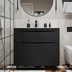 Vivon Тумба с раковиной Ostin 90 напольная черная матовая – фотография-2