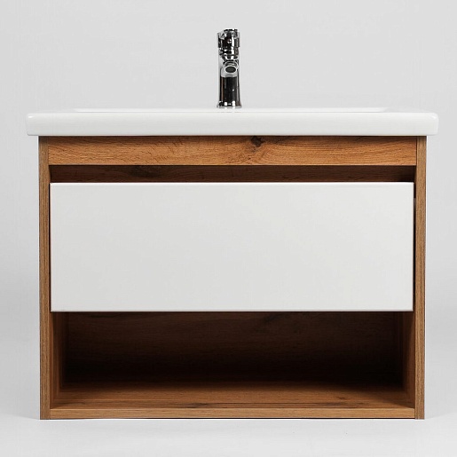 Viant Тумба с раковиной Бостон 60 1 ящик подвесная белая/дуб вотан – картинка-3