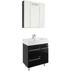 Водолей Тумба с раковиной Мальта 70 R с ящиками черная – фотография-9