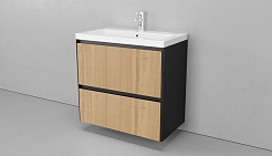 Velvex Мебель для ванной подвесная Klaufs 80 черная/дерево, 2 ящика – фотография-9